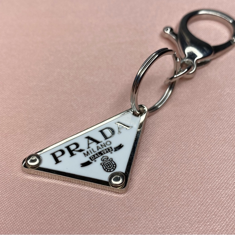Authentic White Prada Repurposed Keychain